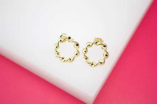 18k Gold Filled Twisted Hoop Stud Earrings (l33)