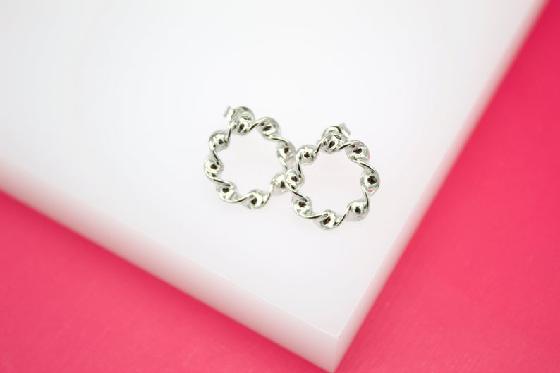 18k Gold Filled Twisted Hoop Stud Earrings (l33)