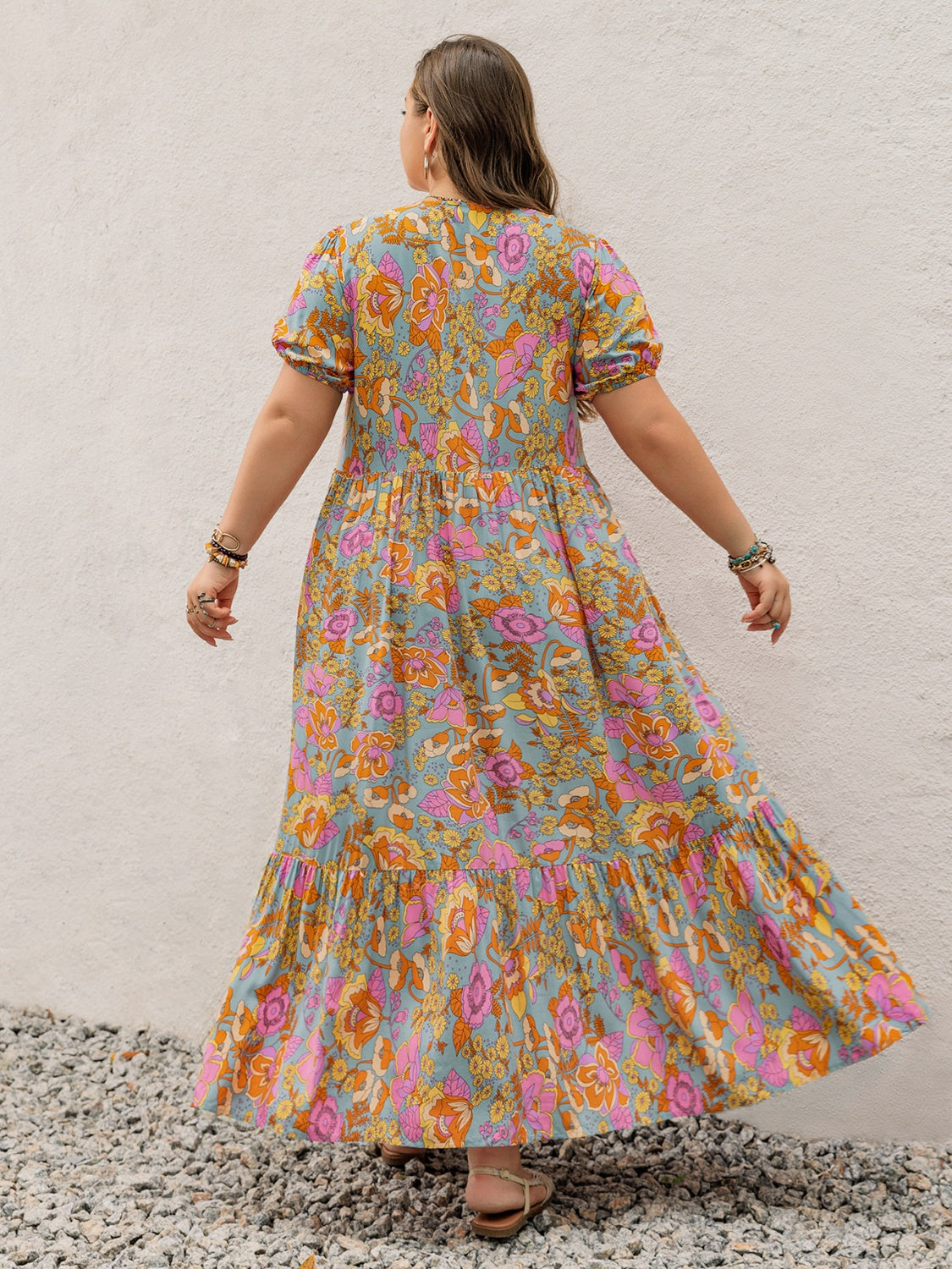 Plus Size Printed V-Neck Short Sleeve Maxi Dress Elegant & Flowy Summer Dress For Girls by Stevvex