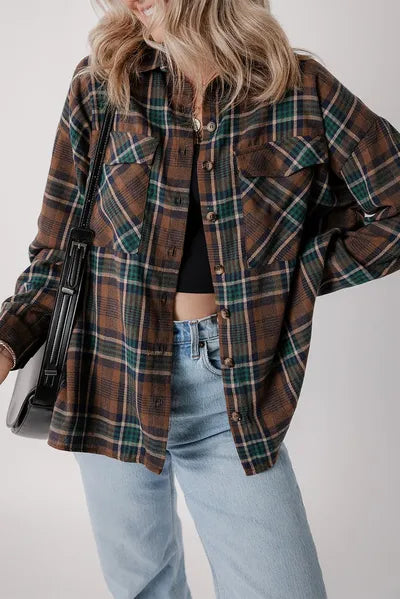 Timeless Women's Classic Plaid Button-Up Long Sleeve Jacket – Lightweight & Stylish Cotton-Blend Outerwear by Stevvex
