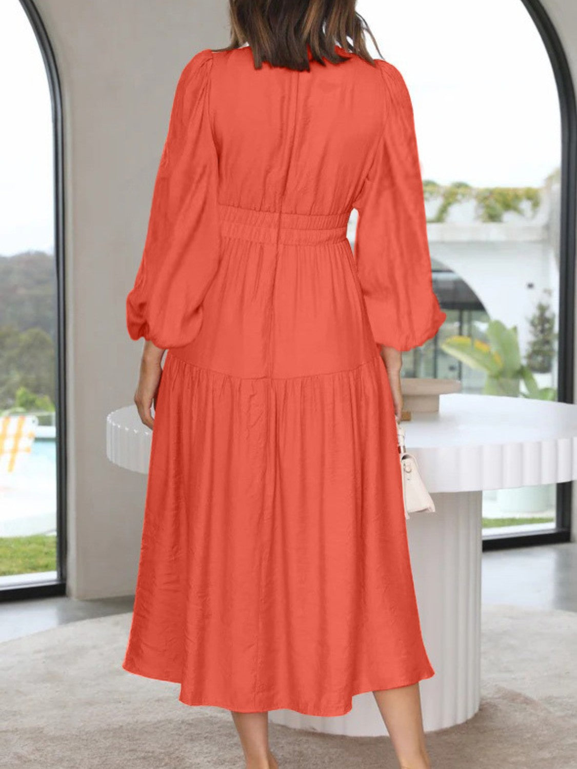 Lightweight Deep V-Neck Balloon Sleeve Maxi Dress Elegant & Flowing Silhouette Unique Dress by Stevvex