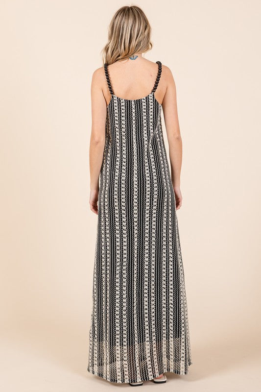 Plus Size Striped Scoop Neck Beaded Strap Maxi Cami Dress – Elegant and Stylish Cami Dress , Beaded Straps, and Flattering Scoop Neckline by Stevvex