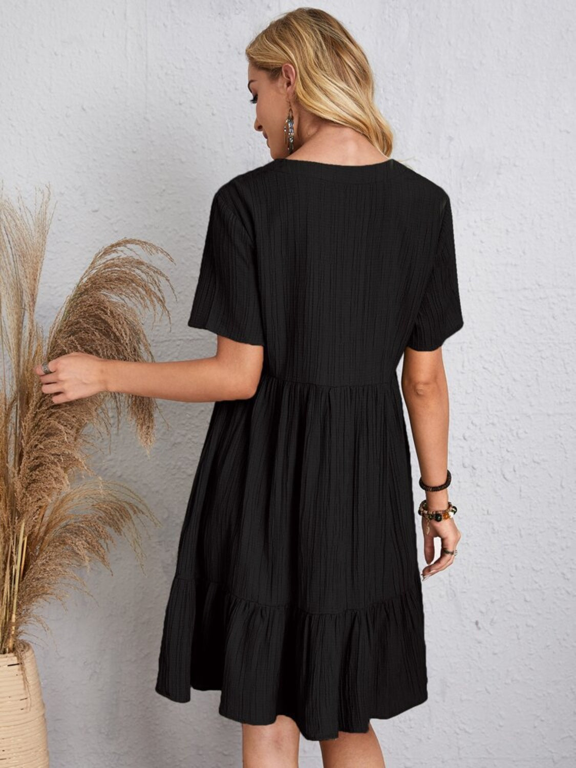 Classic Full Size V-Neck Short Sleeve Dress Casual & Comfortable Dress for Women by Stevvex