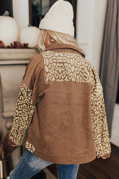 Leopard Print Drop Shoulder Jacket with Button-Up Closure Beautiful Unique Design Winter Jacket by Stevvex
