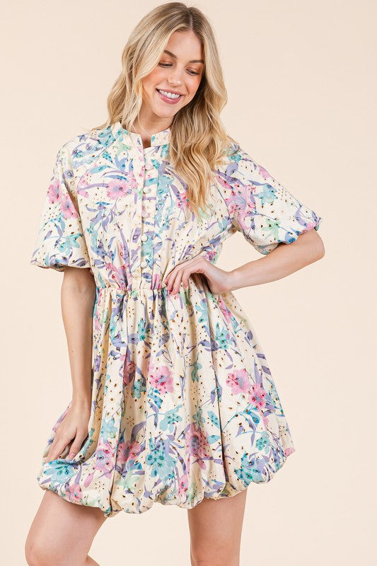 New Summer Floral Eyelet Lace Puff Sleeve Mini Shirt Dress For Women – Elegant, Trendy, Chic and Feminine Mini Shirt Dress with Puff Sleeves and Floral Eyelet Lace by Stevvex