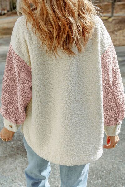 Women Cute Sherpa Jacket with Button Closure and Collared Neck in Elegant Retro Style by Stevvex