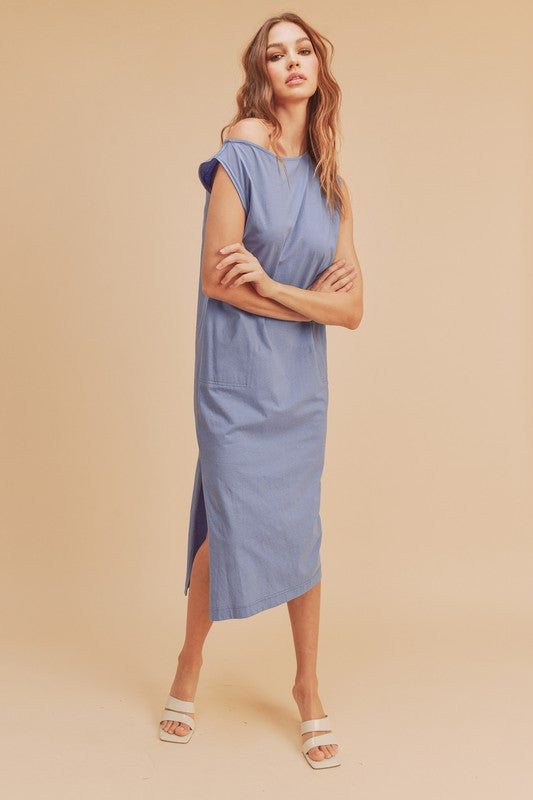Side Slit Round Neck Sleeveless Midi Elegant Dress–Versatile, Chic, and Timeless Wardrobe Staple with Side Slits and Sleeveless Design for Effortless Style by Stevvex
