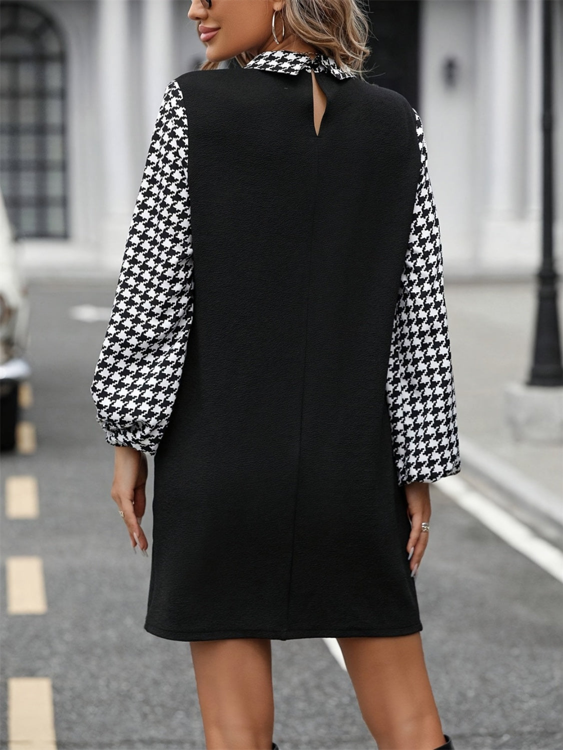 Timeless Black Collared Neck Long Sleeve Mini Dress Vintage Design Classic Women Dress by Stevvex