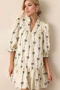 Cute Summer Full Size Frill Bow Print Half Sleeve Mini Dress Elegant & Trendy Fashion Dress For Women Stylish Dress