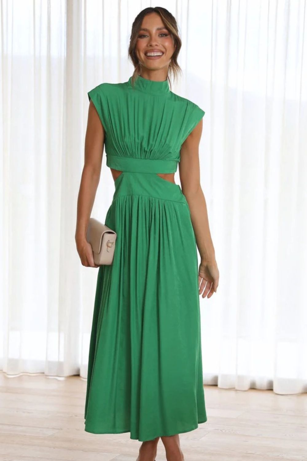 Modern Cutout Mock Neck Sleeveless Ruched Dress Elegant Dress For Women by Stevvex