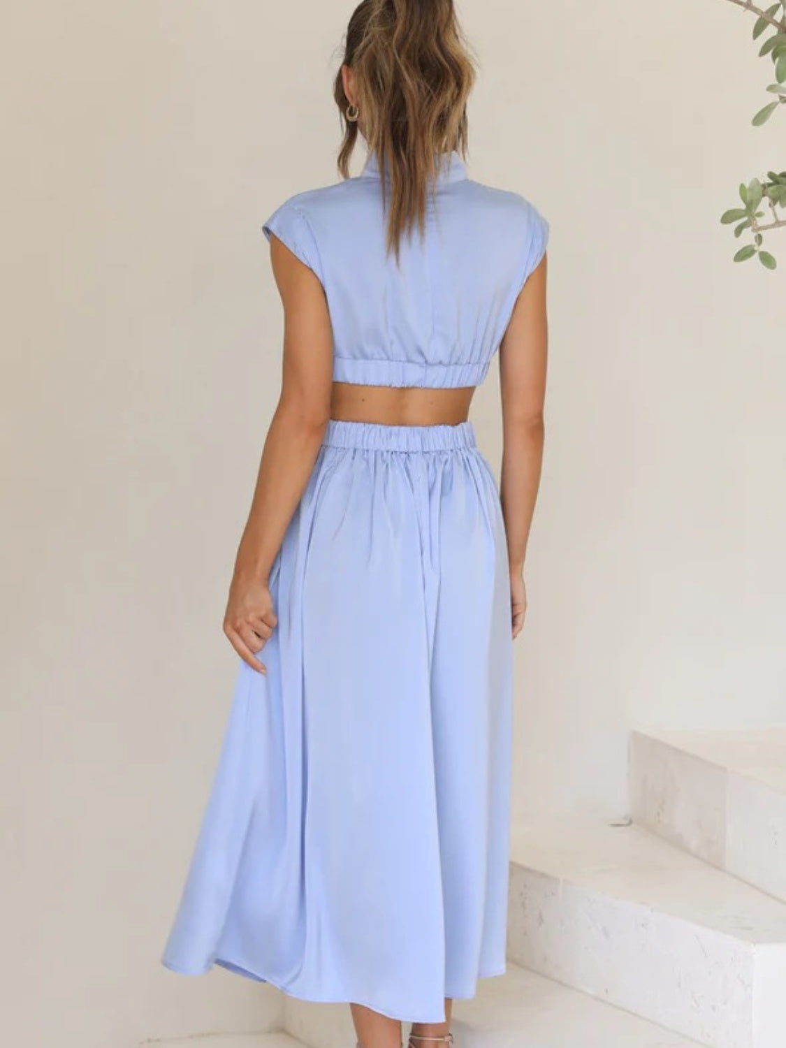 Modern Cutout Mock Neck Sleeveless Ruched Dress Elegant Dress For Women by Stevvex