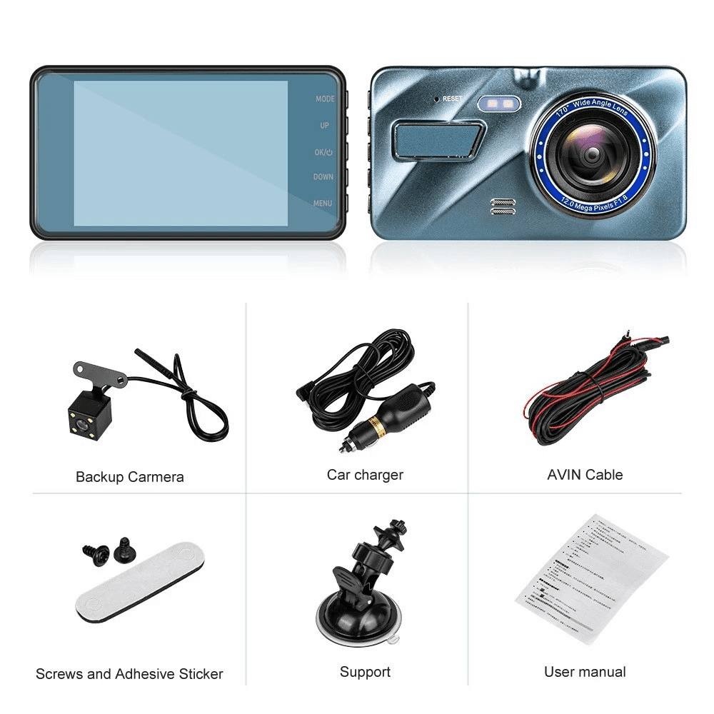 HD 1080P Car Dual Lens Dash Cam 4" DVR Recorder Front & Rear Camera Night Vision - Lifestyle Haven