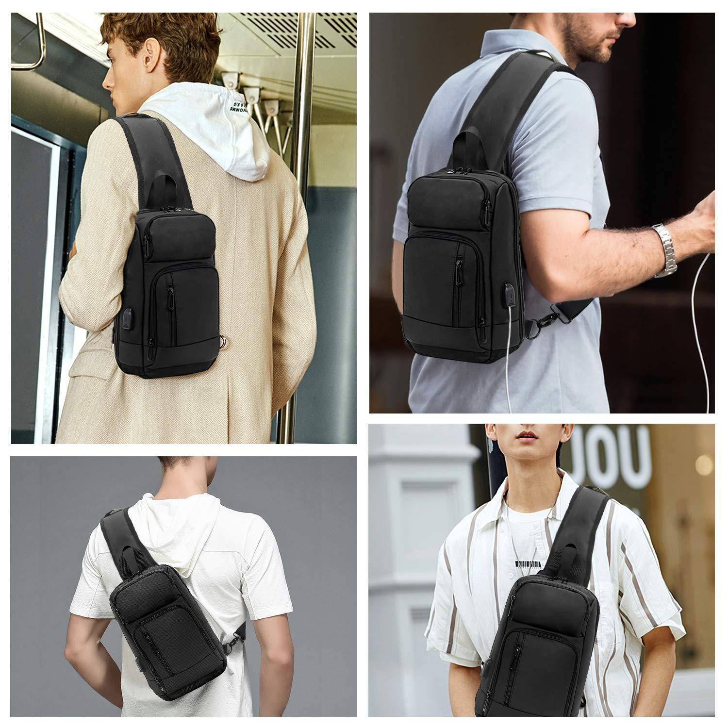 Sling Bag for Men Black Crossbody Bag with USB Charging Port Fits 10.2 inch iPad - Lifestyle Haven