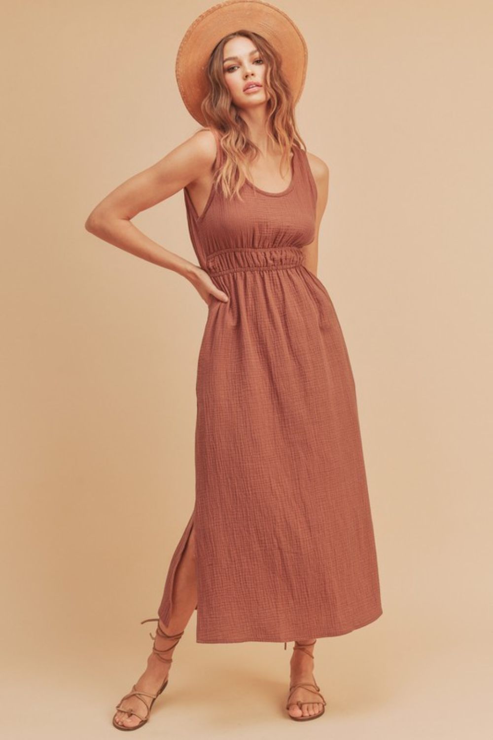 Side Slit Round Neck Sleeveless Tank Dress For Women Versatile, Comfortable & Easy to Style for Any Occasion by Stevvex