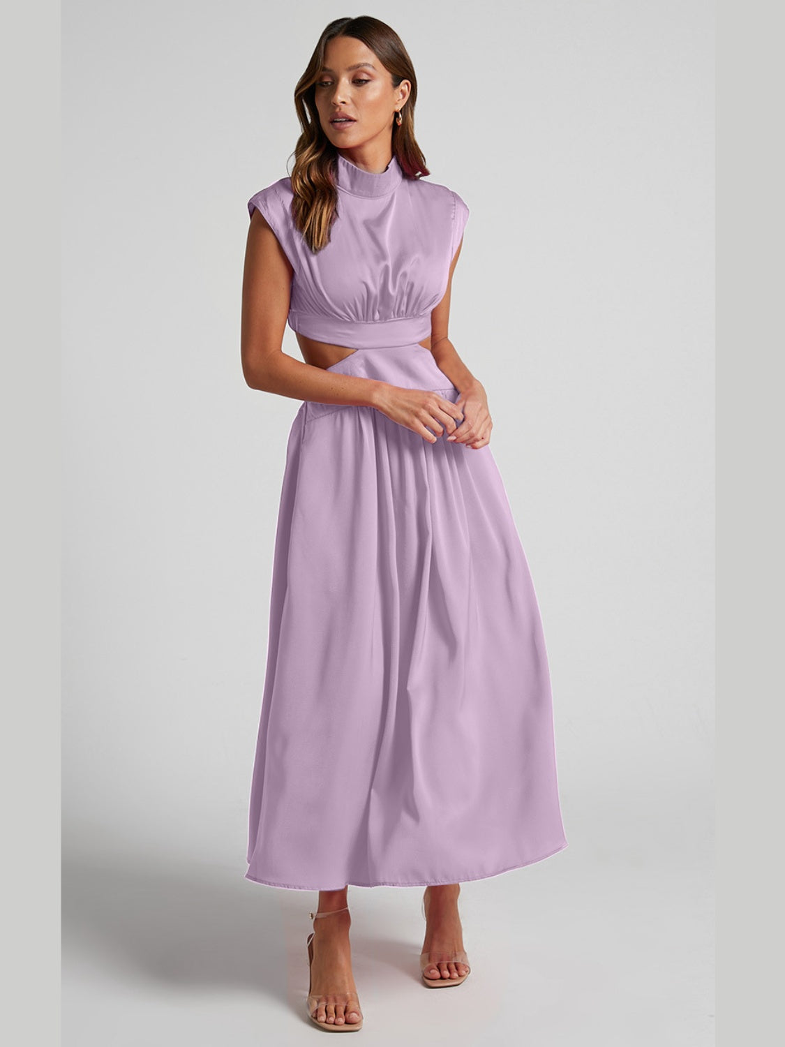 Modern Cutout Mock Neck Sleeveless Ruched Dress Elegant Dress For Women by Stevvex