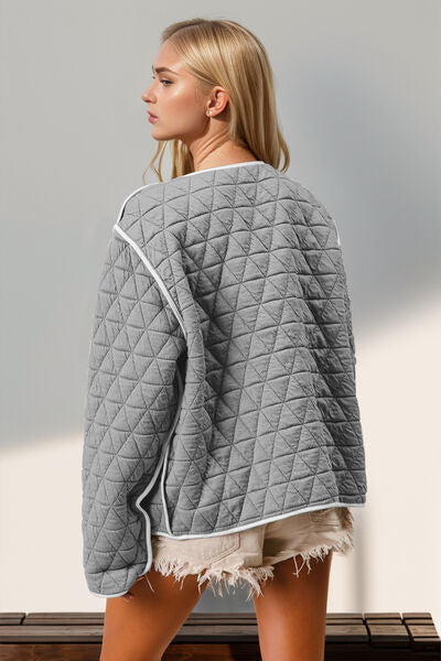 Charming Double Take Contrast Trim Tie Front Quilted Jacket with Pockets Elegant & Cozy Outerwear by Stevvex