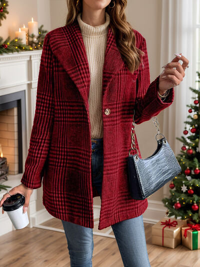 Women's Plaid Collared Neck Buttoned Long Sleeve Jacket – Classic & Lightweight Outerwear for Everyday Wear by Stevvex