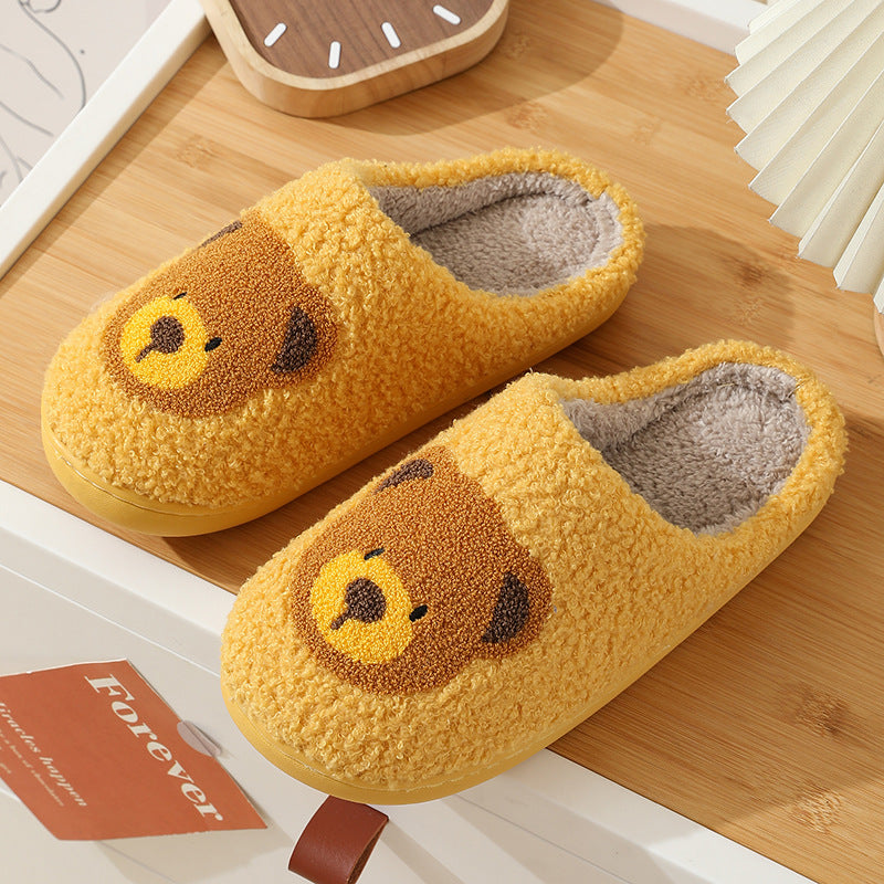 Women Smiley Slippers Fluffy Home Warm Fur Slippers Smiley Face Household Couple Slippers Indoor Warm Home Non-Slip Couple Style Casual Shoes Indoor Outdoor Anti-Skid Plush Fleece Lined House Shoes