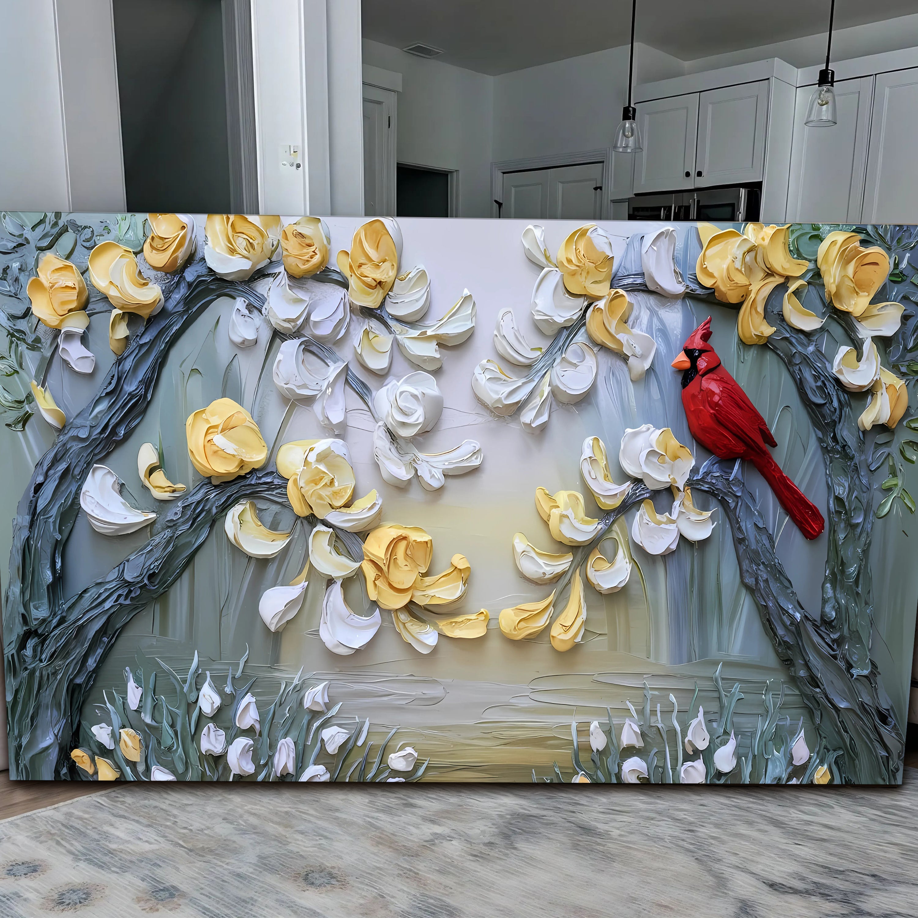 Golden Petals and Scarlet Wings Wall Art