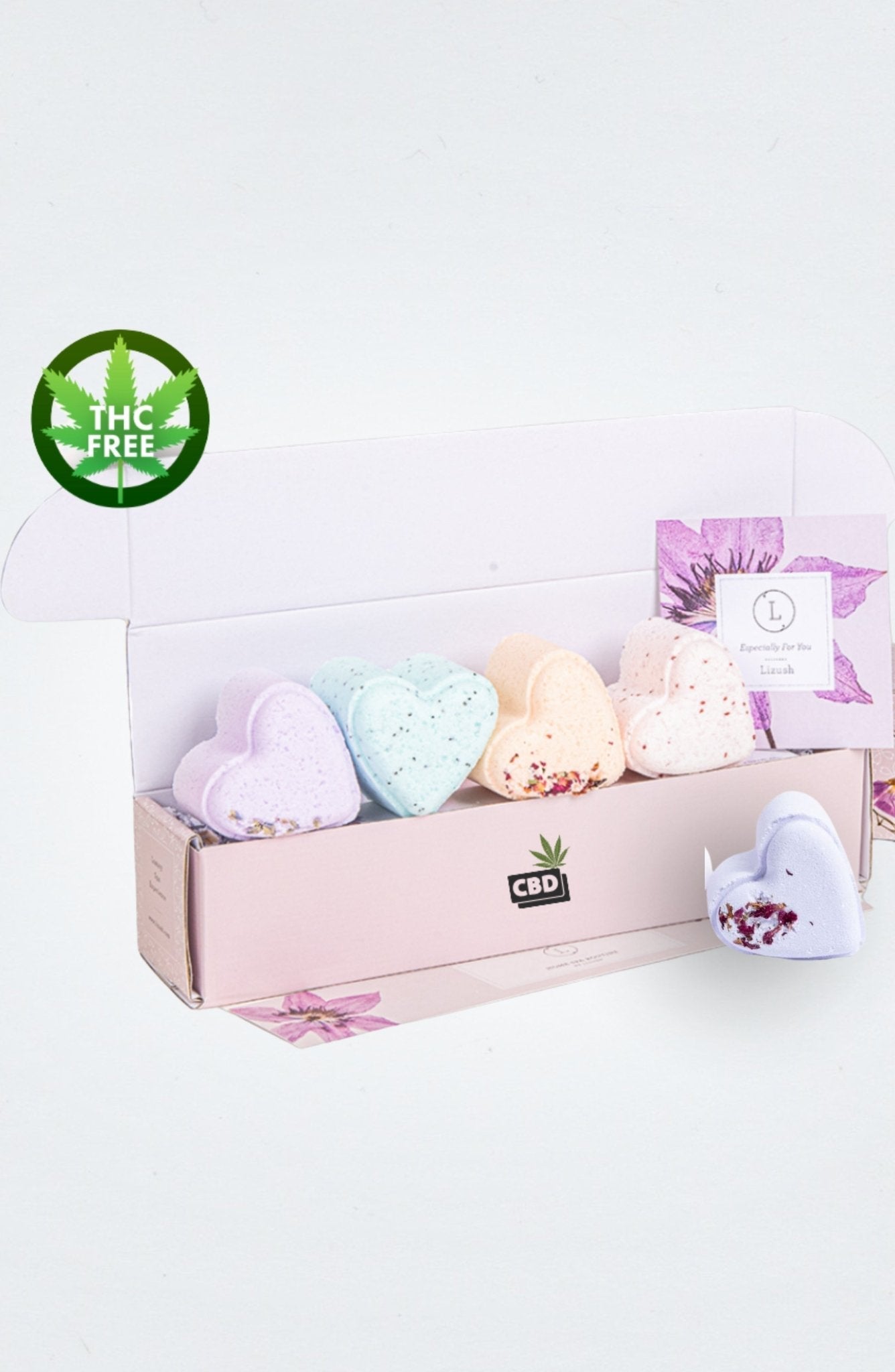 CBD - 5 Hearts Shaped Shower Steamers/ fizzies with CBD - in a Gift Box - Can be personalized. (THC free) - Lifestyle Haven