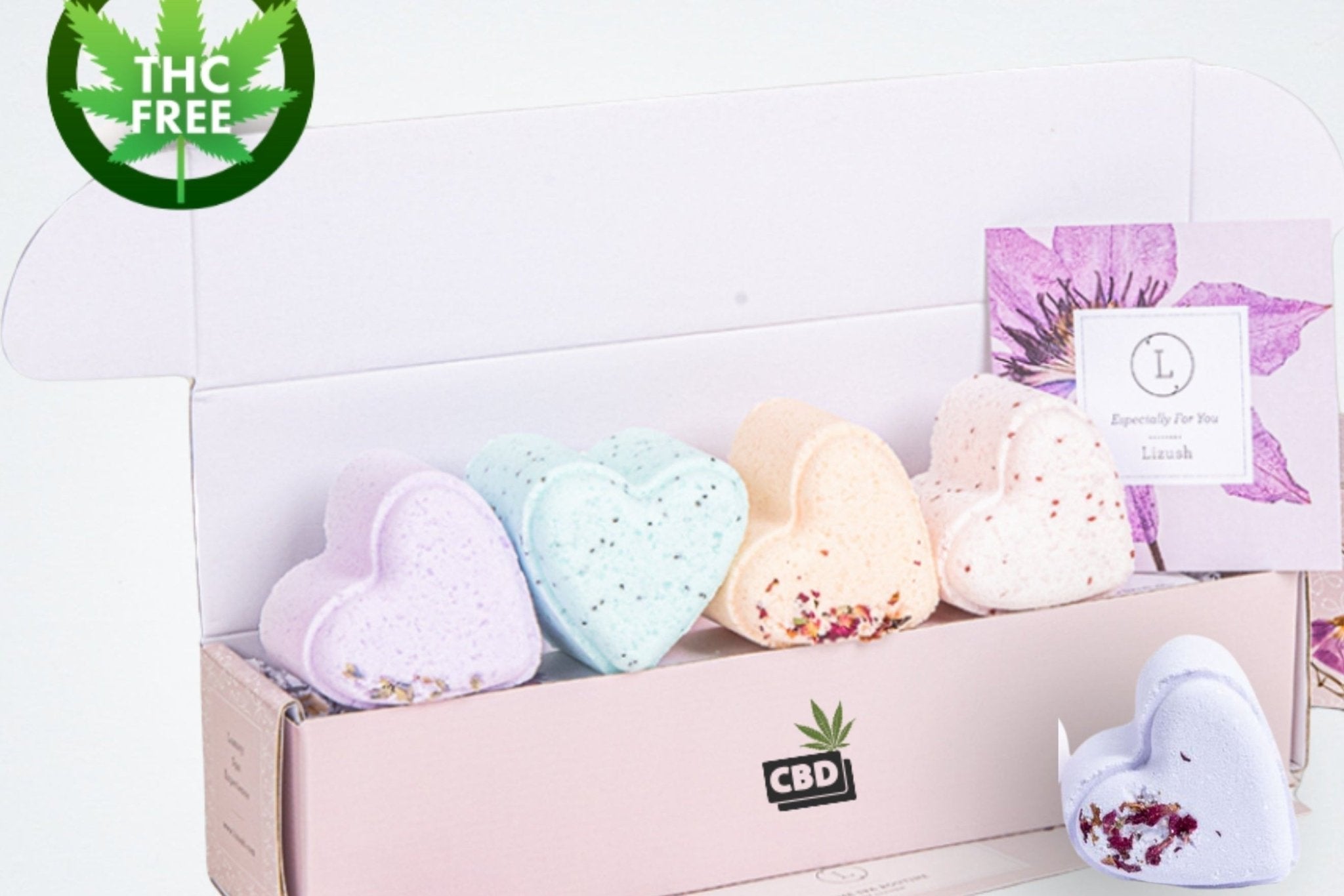 CBD - 5 Hearts Shaped Shower Steamers/ fizzies with CBD - in a Gift Box - Can be personalized. (THC free) - Lifestyle Haven