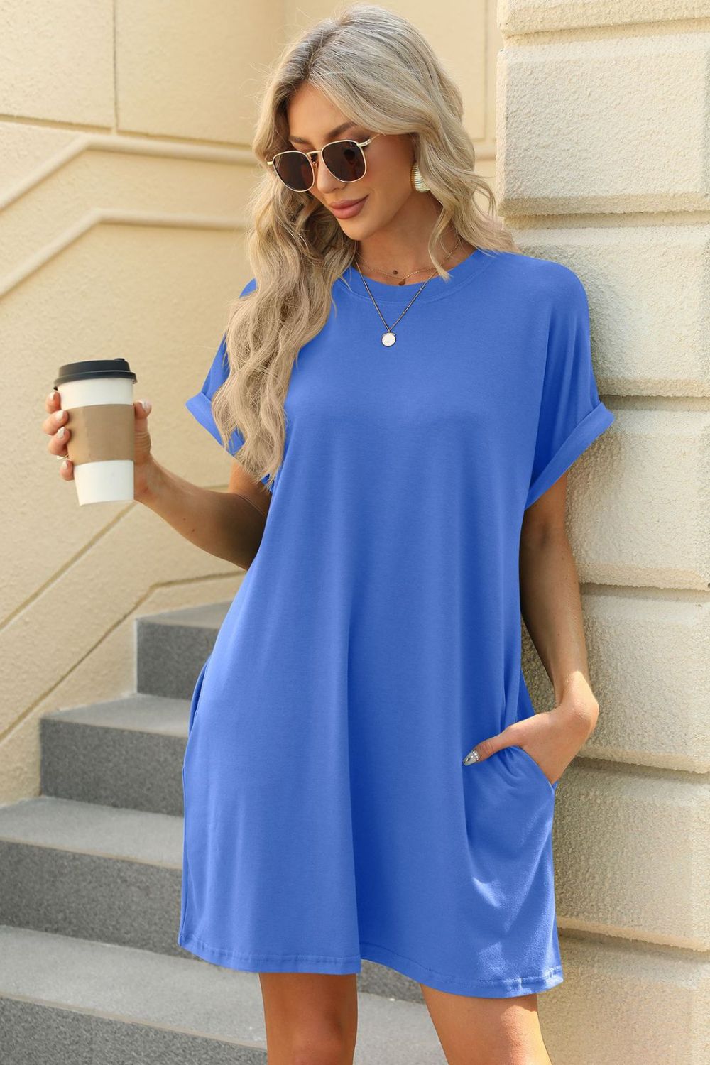 Short Sleeve Mini Dress with Pockets Casual & Stylish Everyday Wear by Stevvex