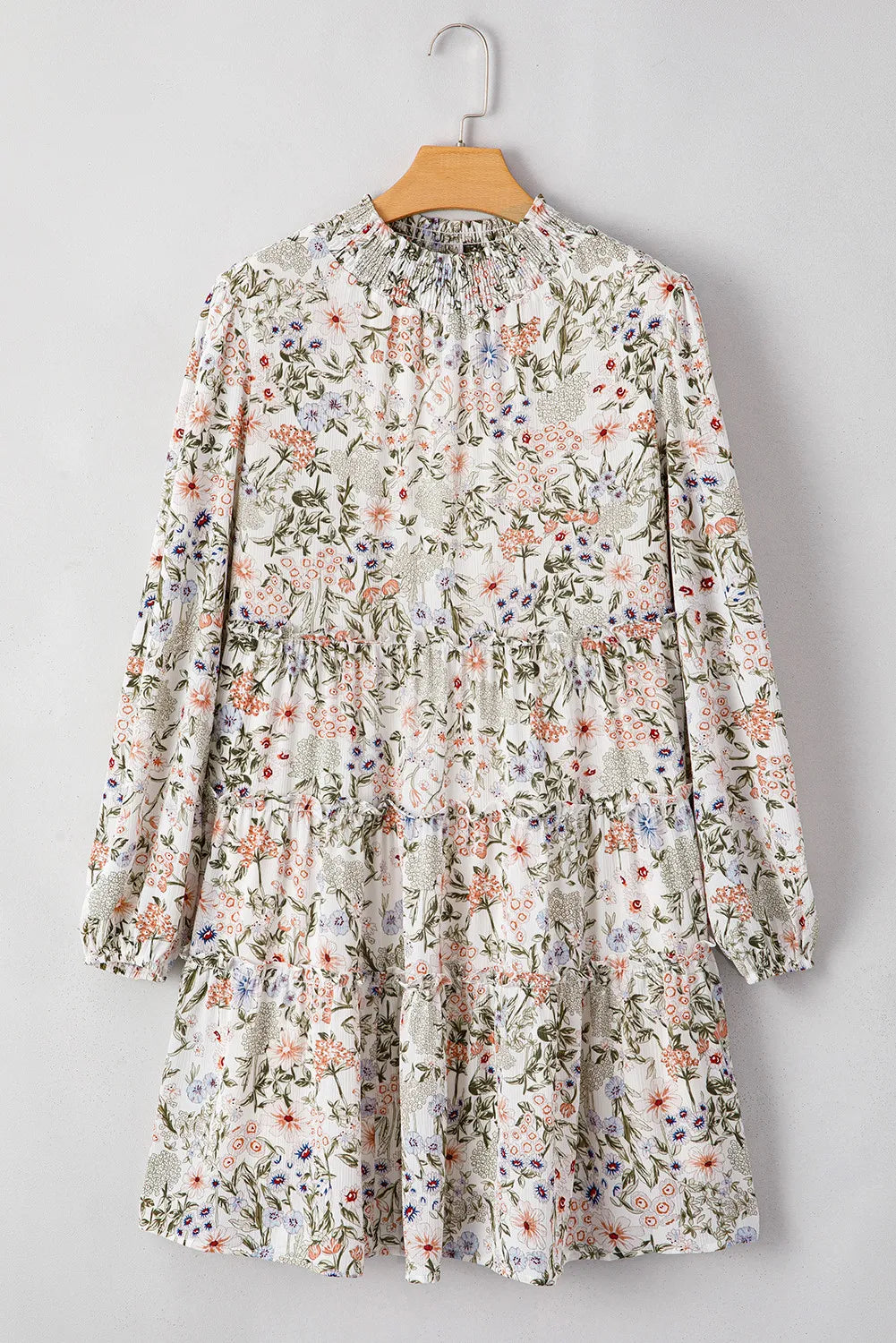 Floral Printed Mock Neck Long Sleeve Mini Dress Stylish Charming Printed Dress For Women by Stevvex