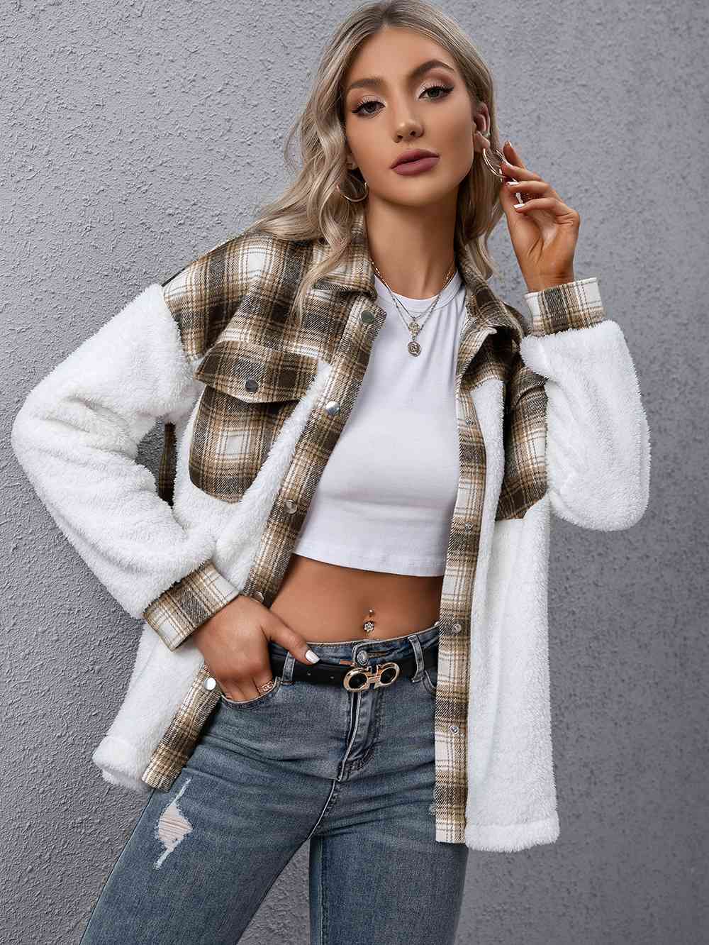 Timeless Modern Plaid Collared Neck Button Down Jacket Casual Simple Jacket For Women Classic Jacket by Stevvex