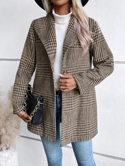 Women's Plaid Collared Neck Buttoned Long Sleeve Jacket – Classic & Lightweight Outerwear for Everyday Wear by Stevvex