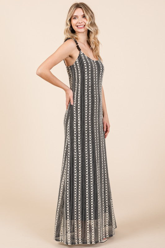 Plus Size Striped Scoop Neck Beaded Strap Maxi Cami Dress – Elegant and Stylish Cami Dress , Beaded Straps, and Flattering Scoop Neckline by Stevvex