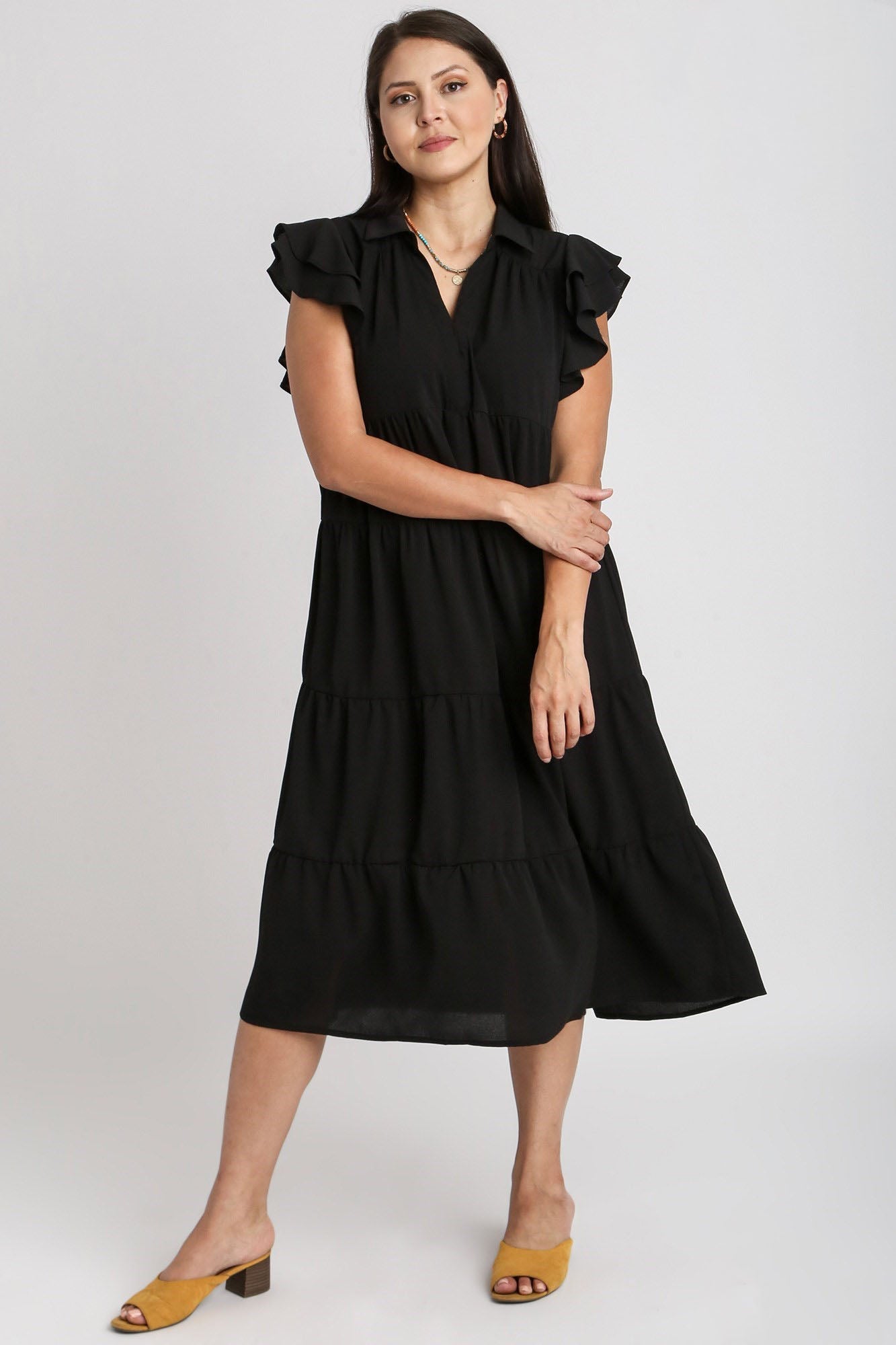 Black Full Size Ruffle Cap Sleeve Dress Plus Size Elegance Women Luxury Dress by Stevvex