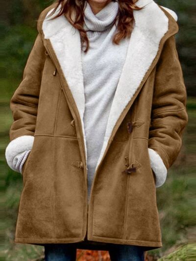 Full Size Pocketed Long Sleeve Hooded Toggle Jacket – Stylish & Functional Outerwear for Women by Stevvex