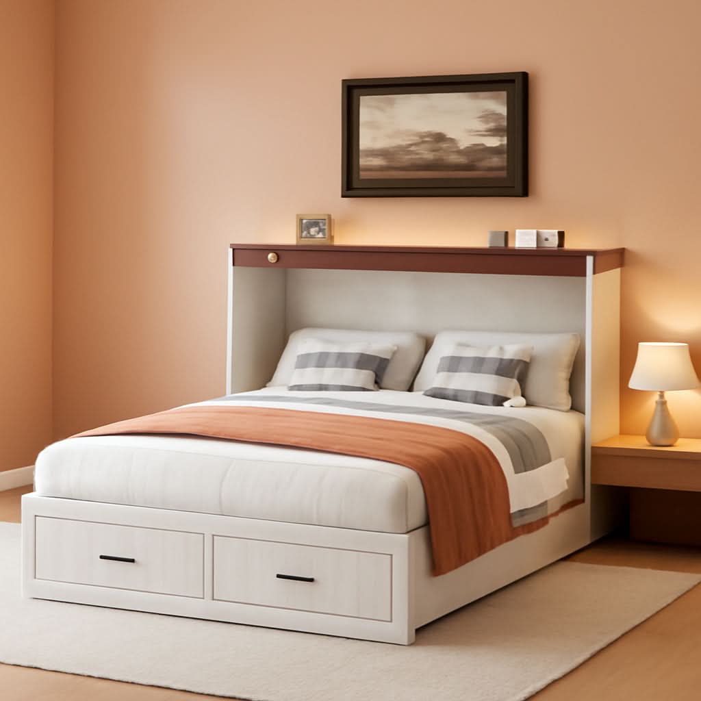 Queen Murphy Bed Frame with Charging Station Design