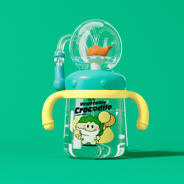 Children's Whale Cartoon Diving Fountain Water Bottle - Tritan Leakproof Sippy Cup (Various Sizes & Colors) - Lifestyle Haven