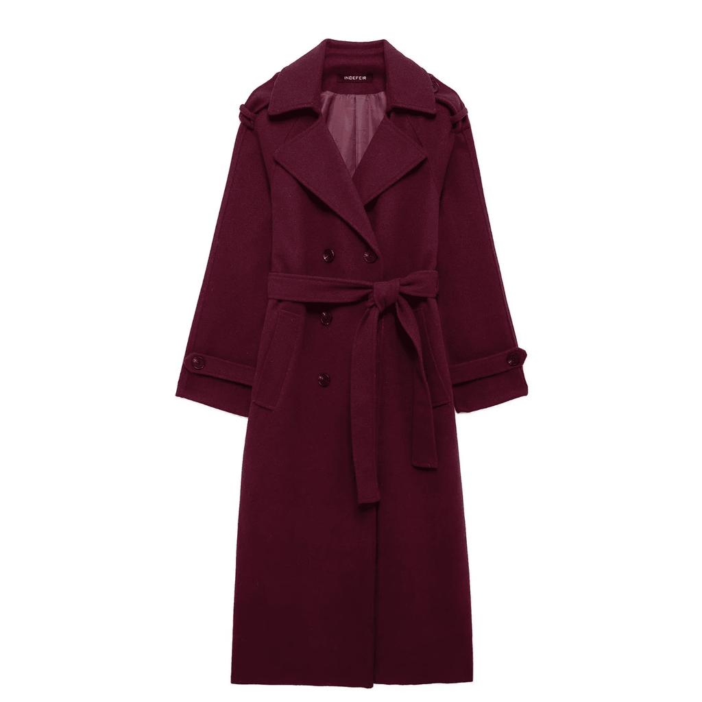Elegant Bordeaux Lapel Mix Maxi Overcoat - Lifestyle Haven