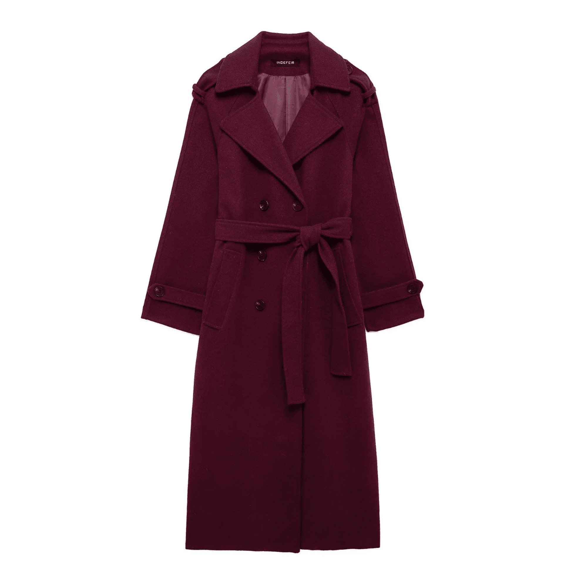 Elegant Bordeaux Lapel Mix Maxi Overcoat - Lifestyle Haven