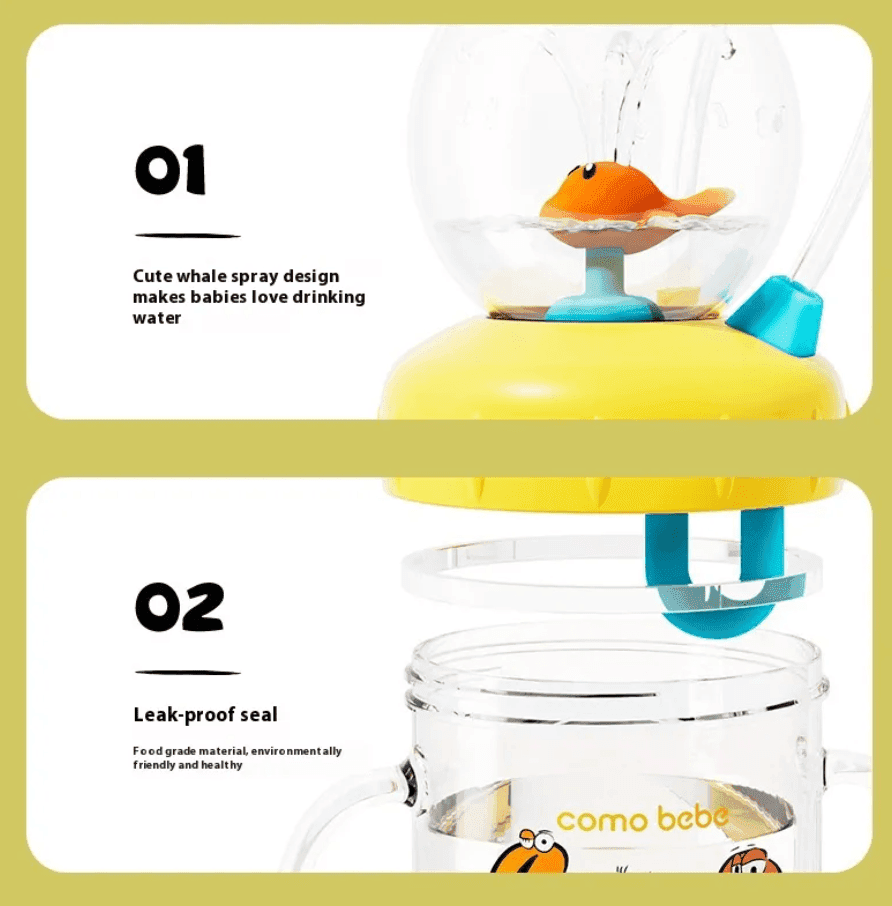 Children's Whale Cartoon Diving Fountain Water Bottle - Tritan Leakproof Sippy Cup (Various Sizes & Colors) - Lifestyle Haven