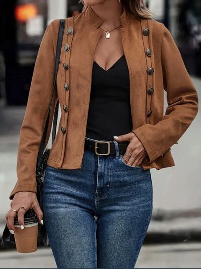 Decorative Button Open Front Long Sleeve Jacket – Elegant Casual Outerwear for Women by Stevvex