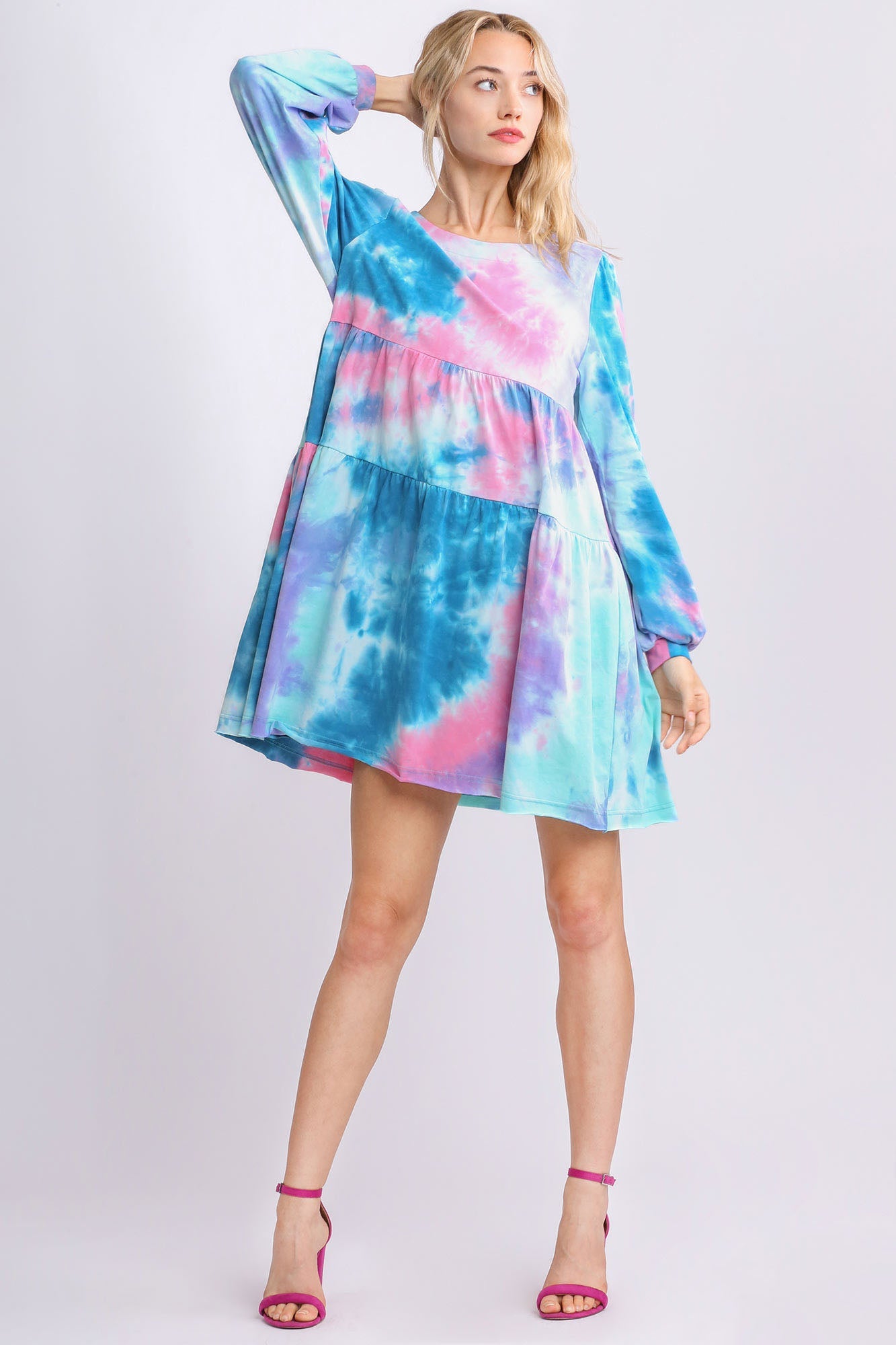 Colorful Full Size Round Neck Long Sleeve Dress Plus Size Boho Chic Beautiful Girls Dress by Stevvex