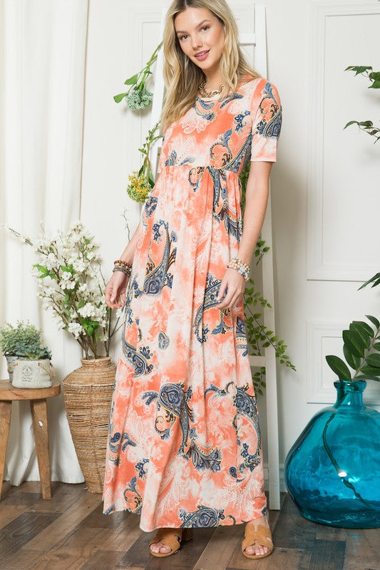 Celeste Paisley Print Short Sleeve Maxi Dress with Pockets Effortlessly Stylish, Fluttering, Comfortable, and Versatile with Pockets for Added Convenience by Stevvex