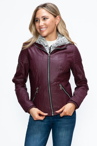 Women Warm Sleek Dual-Zipper Layered Jacket with Cozy Fuzzy Hood Urban Chic & Comfortable Jacket by Stevvex