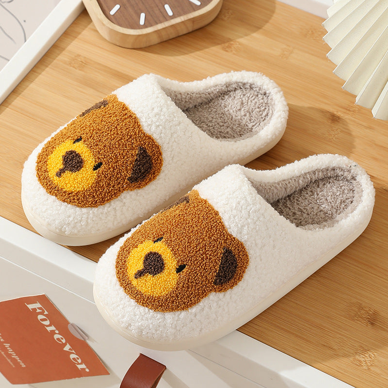Women Smiley Slippers Fluffy Home Warm Fur Slippers Smiley Face Household Couple Slippers Indoor Warm Home Non-Slip Couple Style Casual Shoes Indoor Outdoor Anti-Skid Plush Fleece Lined House Shoes