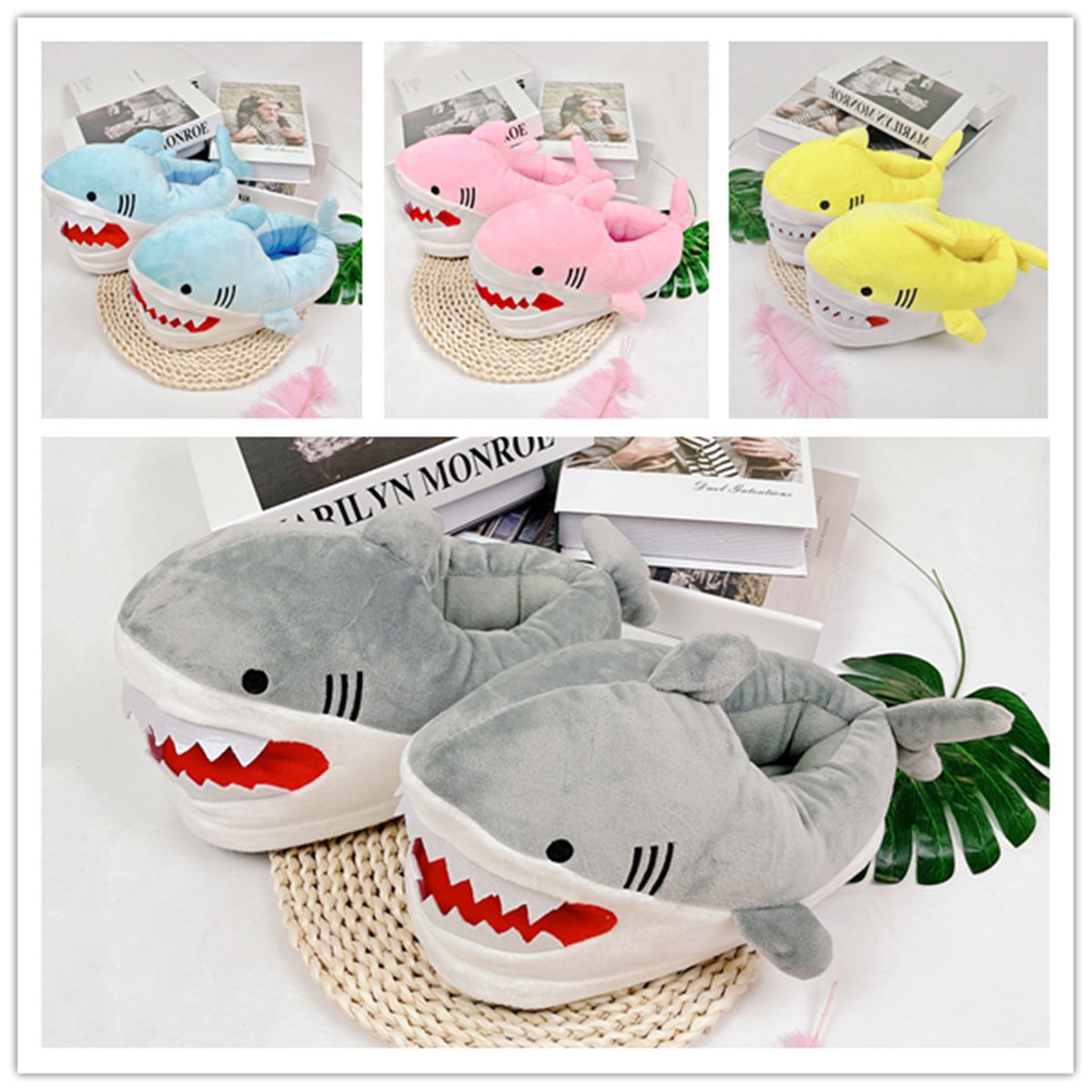 Warm Shark Womens Home Slippers Fashion Plush Winter Funny Elegant Women Slippers Cute Cartoon Shark Indoor Warm Home Cotton Slippers