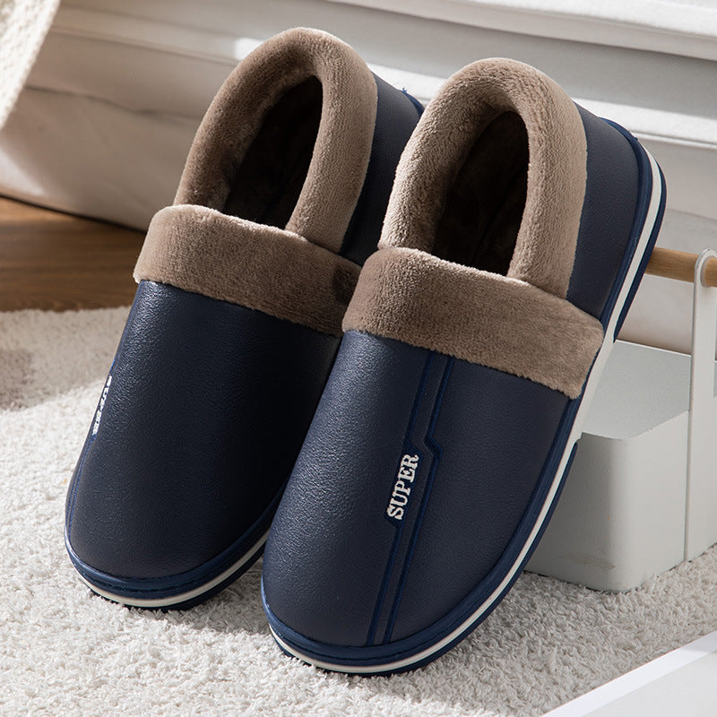 Waterproof Indoor Shoes Womans Mens Winter Home Slippers Faux Leather Warm Plush House Floor Slipper Anti-slip Footwear Women's Cozy Memory Foam Slippers With Warm Plush Fur Lining