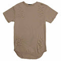 Taupe Distressed Tee for Men with Scissor Cuts