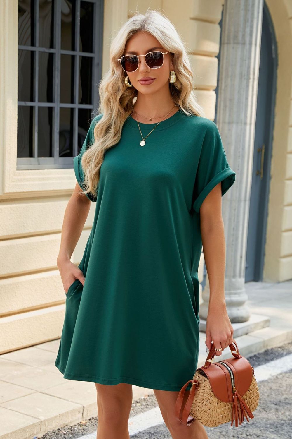 Short Sleeve Mini Dress with Pockets Casual & Stylish Everyday Wear by Stevvex