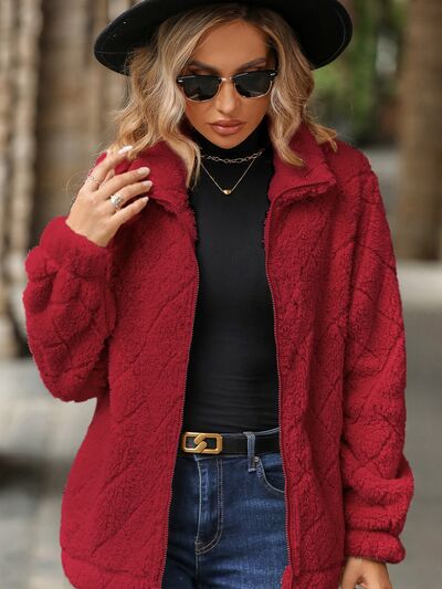 Women's Fuzzy Zip-Up Jacket with Pockets – Soft & Cozy Long Sleeve Outerwear by Stevvex