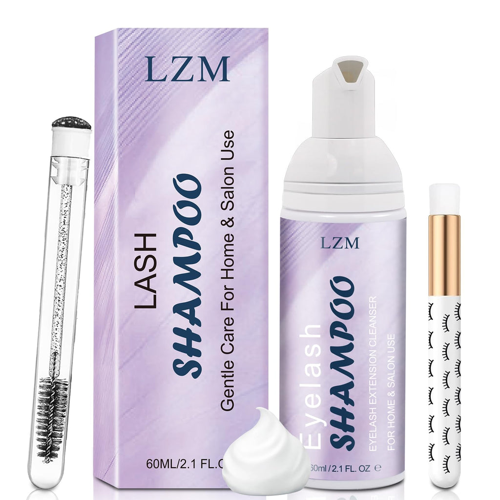 LZM Lash Shampoo Lash Cleaner - Lash Wash Cleaning kit for Cluster Lash/Eyelash Extensions Lash Bath Lash Cleanser Foam Lash Soap Lash Care Oil Free 60ml(3-IN-1 SHAMPOO KIT) - Lifestyle Haven