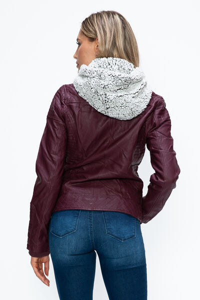 Women Warm Sleek Dual-Zipper Layered Jacket with Cozy Fuzzy Hood Urban Chic & Comfortable Jacket by Stevvex