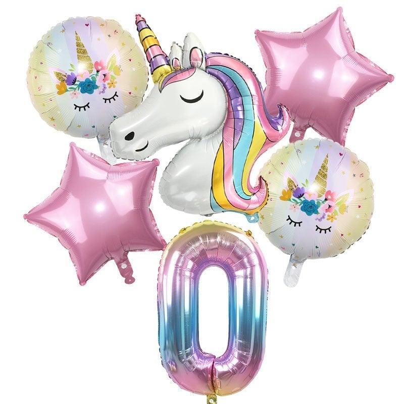 6pcs Rainbow Unicorn Balloon And 32 inch Number Foil Balloons For Kids Unicorn Theme Birthday Party Decorations Baby Shower Girl Party Birthday Decoration